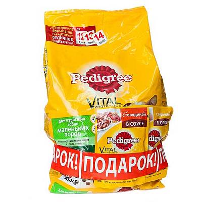 Корм Педигри сухой для взрослых собак мелких пород говядина 2,2 кгх3