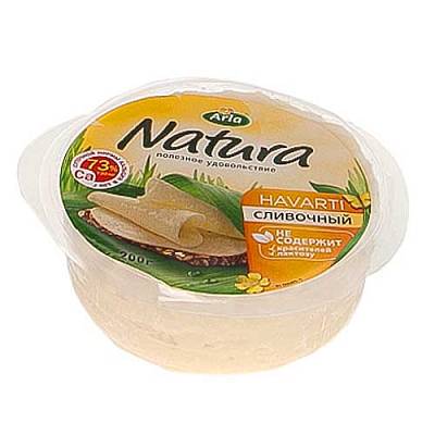 Сыр Натура Havarti сливочный полутвердый 45% 200гр БЕЗ ЗМЖ