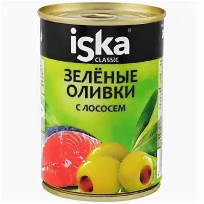 Оливки Iska зеленые с лососем ж/б 300мл
