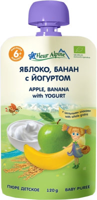 Пюре Fleur Alpine Органик яблоко-банан-йогурт с 6 мес.120г (Флер Альпин)