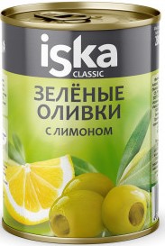 Оливки Iska зеленые с лимоном ж/б 300мл