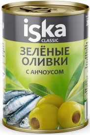 Оливки Iska зеленые с анчоусом ж/б 300мл