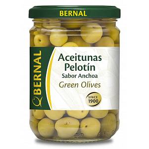 Оливки BERNAL PELOTIN зеленые с косточкой в анчоусном рассоле ст/б 440г (Бенраль)