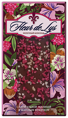 Шоколадная плитка Libertad Fleur молочный с натуральной малиной и жареным фундуком 80г