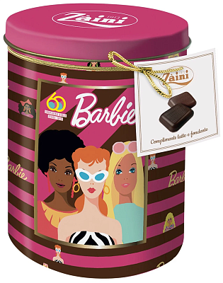 Шоколадный набор  "Zaini" молочный и темный ассорти в мини-плитках "Barbie"  ж/б, 100гр