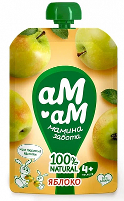 Пюре "Ам-Ам" яблочное для детей раннего возраста (с 4 мес), пауч 90гр