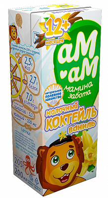 Коктейль "Ам-Ам" молочный с ванилью (с 12 мес) м.д.ж. 2,5% , 205гр