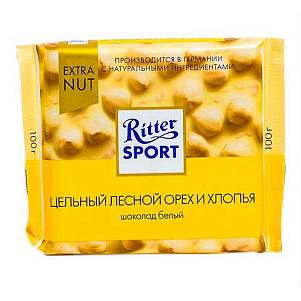 Шоколад Риттер Спорт Extra Nut белый с лесным орехом и хлопьями 100гр