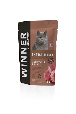 Корм Мираторг Extra Meat желе Телятина для взрослых кошек с чувствительным пищеварением,пауч 80г