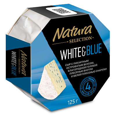 Сыр Вайт&Блю Natura Selection с голубой и белой плесенью 60% 125гр БЕЗ ЗМЖ