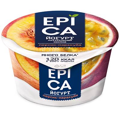 Йогурт Epica с персиком и маракуйей 4,8% стакан 130гр БЕЗ ЗМЖ