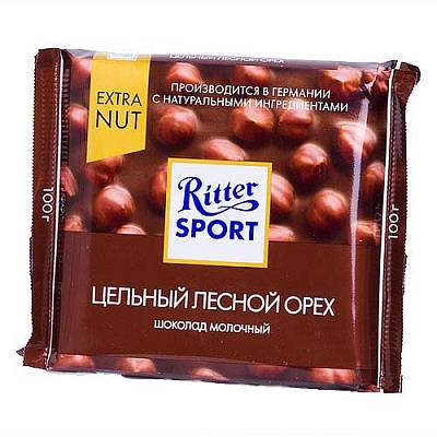 Шоколад Риттер Спорт Extra Nut молочный с лесным орехом 100грх10