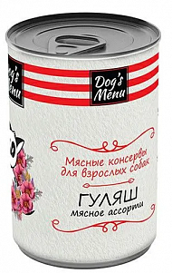 Корм Dog's Menu консервы для взрослых собак гуляш мясное ассорти ж/б 340гр