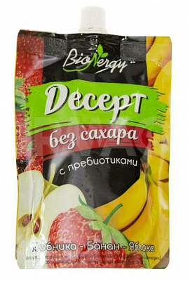 Десерт BioNergy фруктовый Клубника-Банан-Яблоко без сахара дой пак 140гр