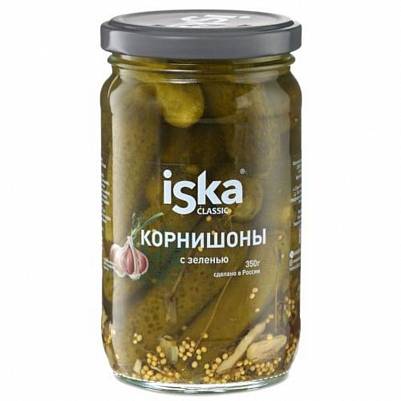 Корнишоны ISKA с зеленью с/б, 350гр