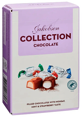 Конфеты шоколадные Jacobsen Collection с начинкой со вкусом нуги, мяты и клубники  125гр