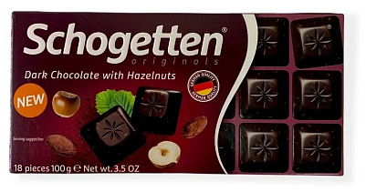 Шоколад Schogetten темный c обжаренными кусочками фундука "Dark & Nuts" ,100гр