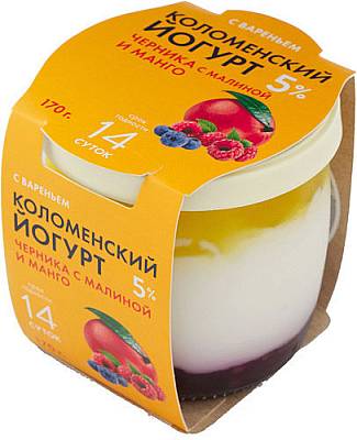 Йогурт Коломенский черника- малина-манго 5% с/б 170гр Без ЗМЖ