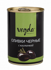 Оливки Vegda черные б/к ж/б 370мл  (Вегда)