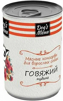 Корм Dog's Menu консервы для взрослых собак говяжий пудинг ж/б 340гр