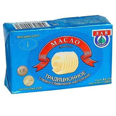 Масло Сливочное Лав Продукт традиционное несоленое 82,5% ГОСТ фольга 200гр БЕЗ ЗМЖ