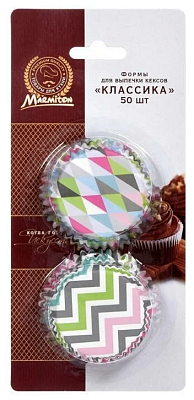 Формы Marmiton для выпечки кексов "Классика" бумажные  (d 5 см*d 7 см, h 3 см) дизайн в ассортименте