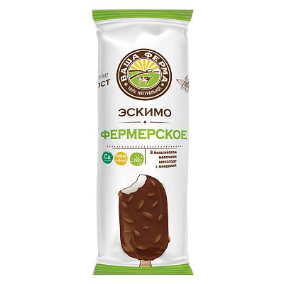 Мороженое "Ваша Ферма" Фермерский Эскимо молочный шоколад с миндалем 15% 60гр