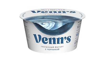 Йогурт Venn`s Греческий обезжиренный с черникой 0,1% стакан 130гр  БЕЗ ЗМЖ