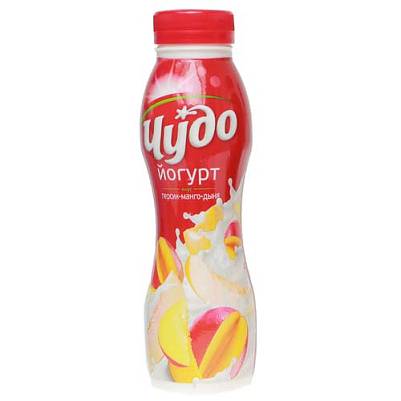 Йогурт Чудо питьевой Персик манго дыня 1,9 % бутылка 260гр