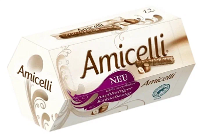 Вафельные трубочки "Amicelli" с ореховым кремом в молочном шоколаде (12шт), 150гр