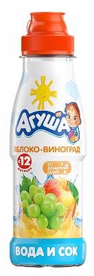 Напиток Агуша Вода и сок Яблоко Виноград без сахара с 12 месяцев пл/б 0,3л