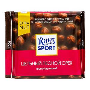 Шоколад Риттер Спорт Extra Nut горький с цельным лесным орехом 100грх10