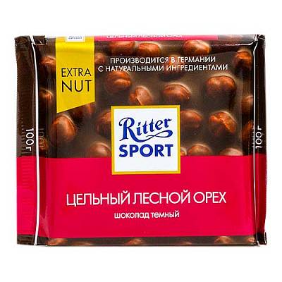 Шоколад Риттер Спорт Extra Nut горький с цельным лесным орехом 100грх10