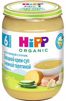 Пюре HIPP Крем-Суп овощной с нежной телятиной с Омегой-3 190г