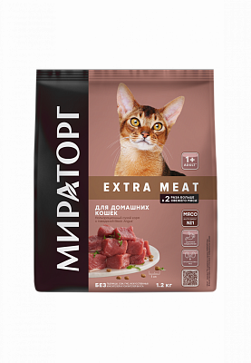 Корм Мираторг Extra Meat сухой с говядиной Black Angus для домашних кошек старше 1 года 1,2 кг