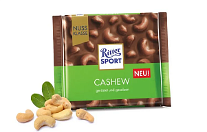Шоколад "Ритер Спорт" Extra Nut  молочный с кусочками соленого кешью 100г