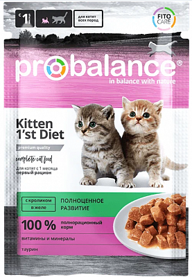 Корм ProBalance 1'st Diet для котят с кроликом в желе пауч 85гр