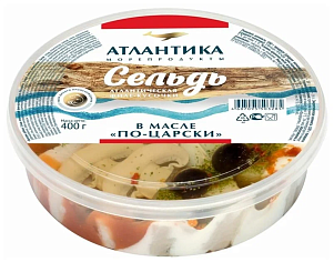 Сельдь "Атлантика" филе кусок в масле по-царски 0,4кг