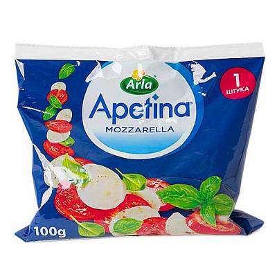 Сыр Моцарелла Апетина 45% пакет 100гр  БЕЗ ЗМЖ
