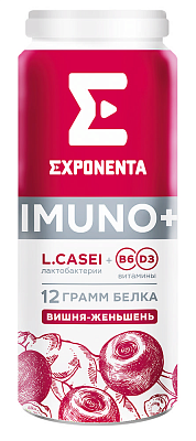 Напиток Immuno Shot Экспонента кисломолочный обогащ L.Casei и вит B6 и D3 вишня/женьшень 100гр БЕЗ ЗМЖ