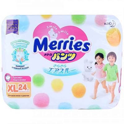 Трусики-Подгузники Merries для детей размер ХL 12-22кг 24шт