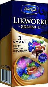 Набор конфет Likworki Gdanskie с алкогольной начинкой (ассорти 3-х вкусов: Бренди, Зубровка, Клюква)  180г