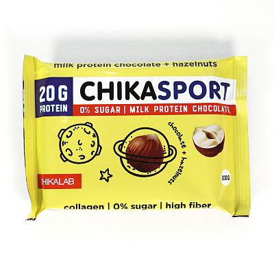 Шоколад Chikalab молочный с фундуком и с протеином без сахара 100 г