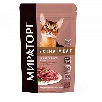 Корм Мираторг Extra Meat сухой с говядиной Black Angus для домашних кошек старше 1 года 190гр