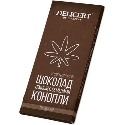 Шоколад DELICERT гречишный тёмный с семенами конопли в коробке 80гр