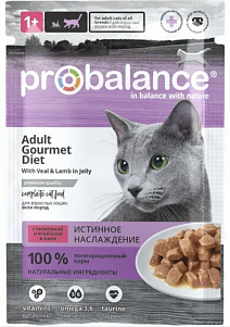 Корм ProBalance Gourmet Diet  для кошек с телятиной и ягненком в желе пауч 85гр