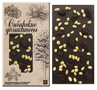 Шоколадная плитка Liberta Шоколадные деликатесы темный с натуральной клюквой и кедровым орехом 80г