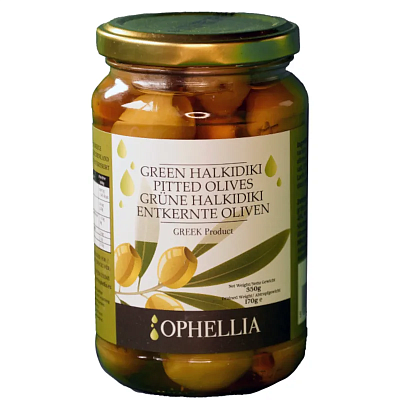 Оливки OPHELLIA зеленые в рассоле c/к (121-140), ст/б 370мл