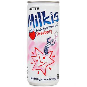 Напиток молокосодержащий Милкис Lotte Клубника газ ж/б 0,25л