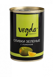 Оливки "Vegda" зеленые с лимоном, ж/б 300 мл